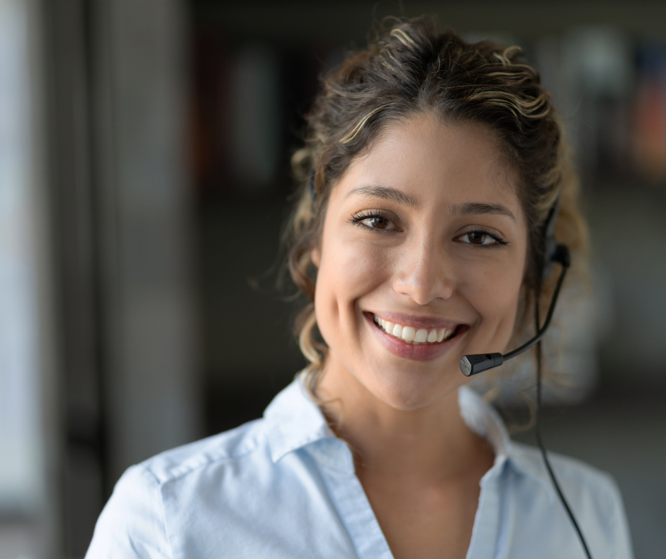 Call center agent with headset.